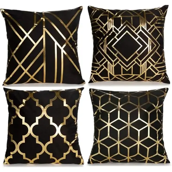 Black Velvet Geometric Throw Pillow